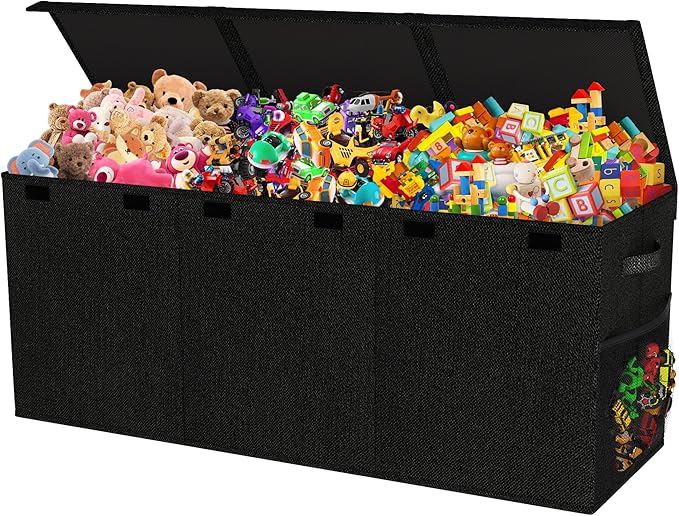 Extra Large Toy Box, Toy Chest for Kids Boys Girls, Collapsible Sturdy Storage Organizer with Mesh Pockets