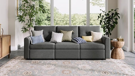 Rubik III 2 Seats Living Room Sofa Set, Love Seat Modular Sectional Sofa, Modern Extra Large Sofa Couch with Storage Seats & Removable Cover, Loveseat Convertible Sofa, Beige