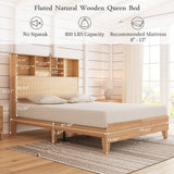 -Century Fluted Panel Queen Bed Frame with 55.5" Tall Storage Headboard and Charging