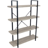 4-Tier Bookshelf - Industrial Style with Freestanding Open Shelves with Veneer Finish