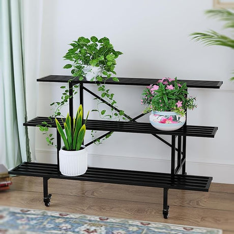 2 Tier Sturdy Metal Plant Stand Heavy Duty Plant Holder for Home Indoor and Outdoor