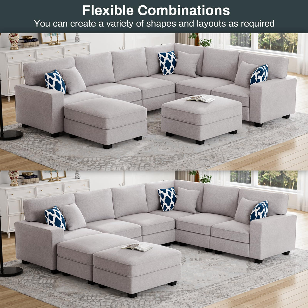 Modular Sectional Sofa U Shaped Sofa Couch with Ottoman Modern