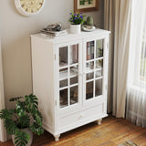 White Buffet Cabinet with Glass Doors and Drawers, Modern Wooden Buffet