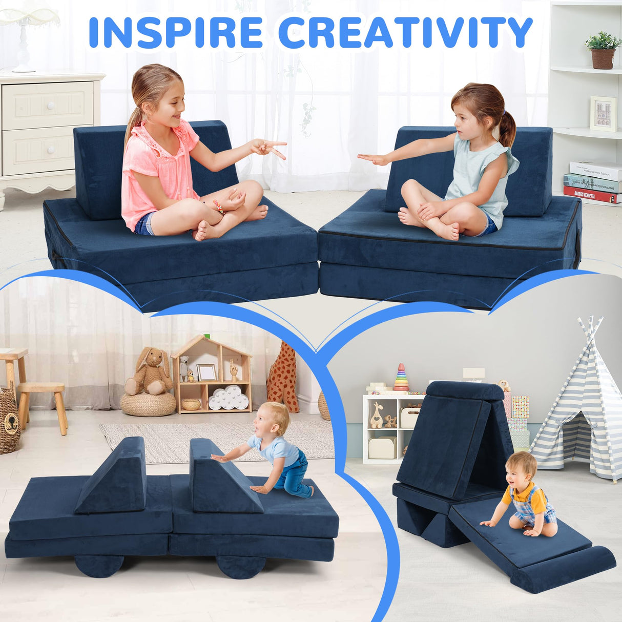 8 Pcs Modular Kids Play Couch, DIY Modular Toddler Couch for Playroom and Bedroom