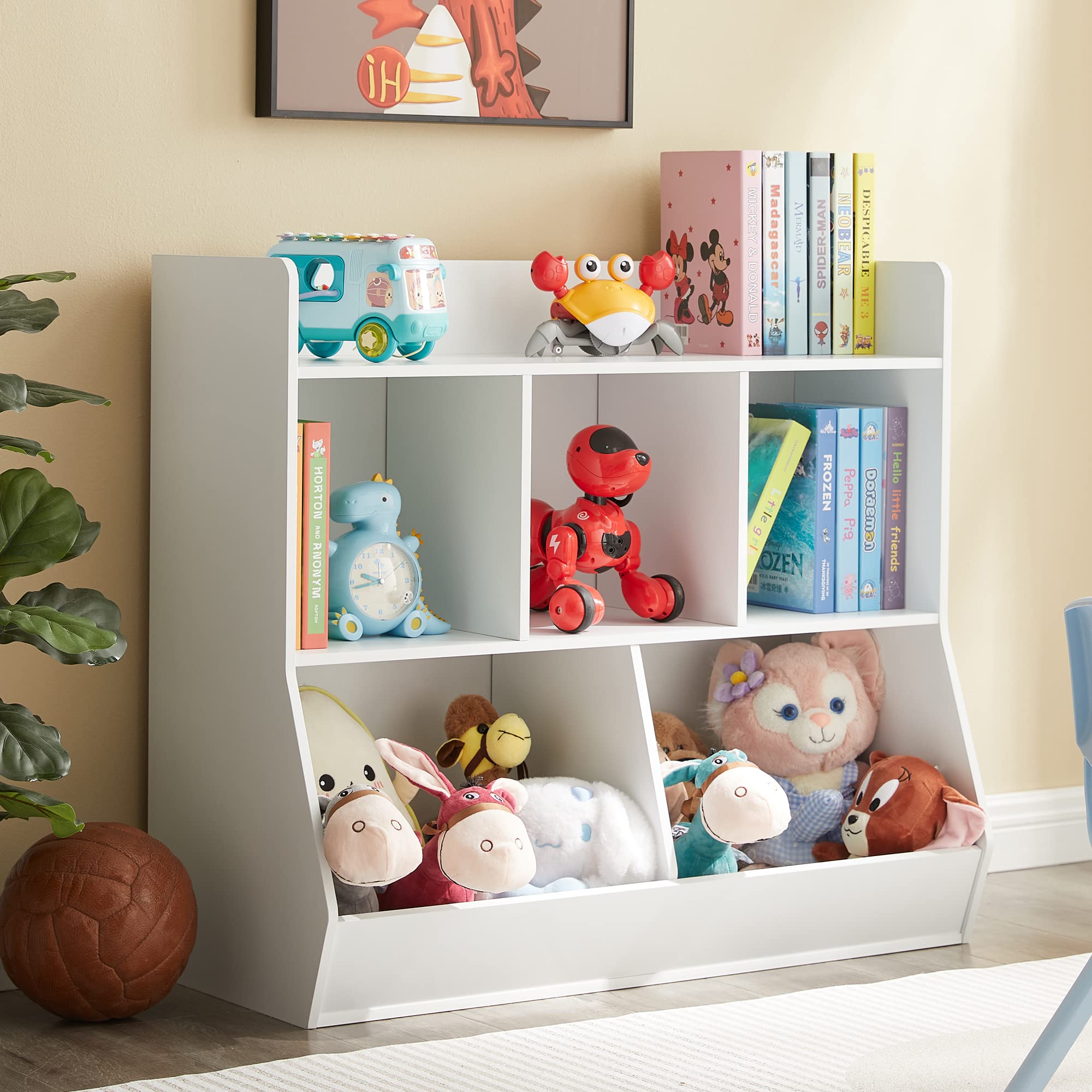 Toy Storage Organizer with Bookshelf, 5-Cubby Children's Toy Shelf