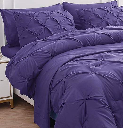Twin Comforter Set with Sheets, 5 Piece Twin Bed in a Bag Set, Pintuck Twin