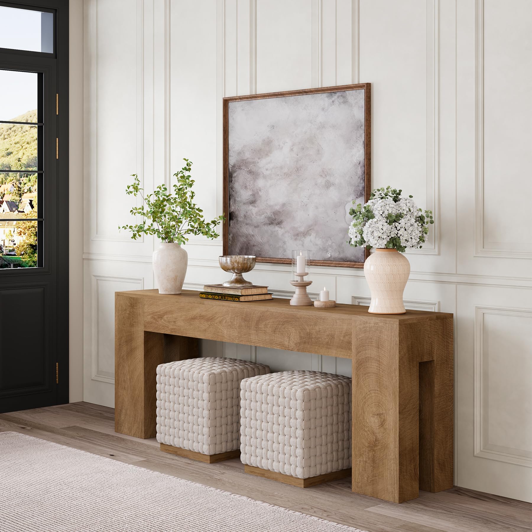 79-Inch Extra Long Console Table - Natural Oak Wood Entryway & Sofa Table