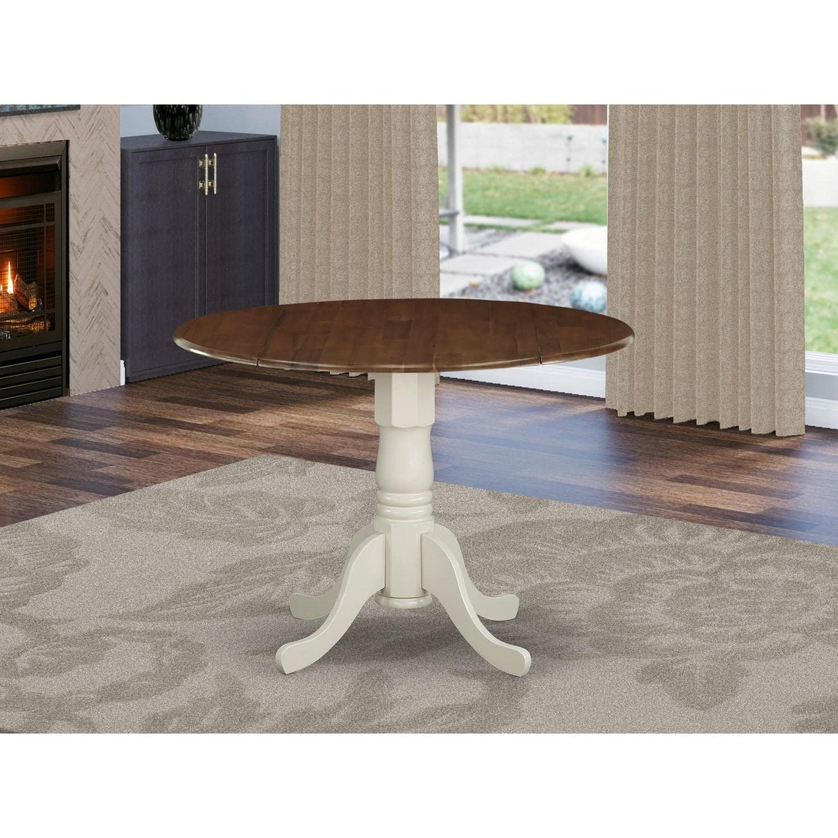 DMT-WLW-TP Dublin Modern Kitchen Table - a Round Dining Table Top with Dropleaf & Pedestal Base,