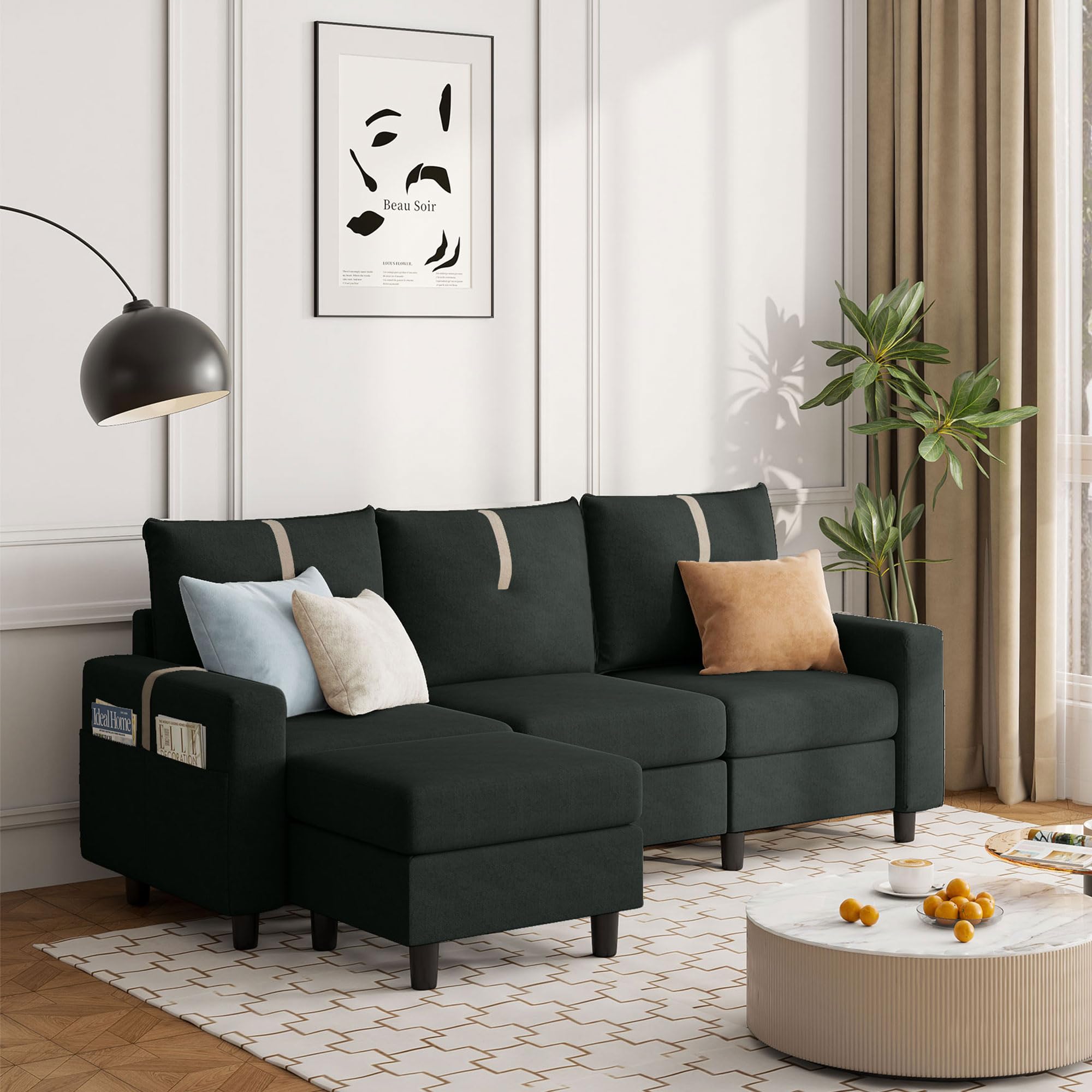 80" Sectional Sofas for Living Room, 3 Seat L Shaped Couch