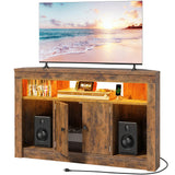 Full Wooden Corner TV Stand with Power Outlet and LED Light for 50 55 inch TV, Corner