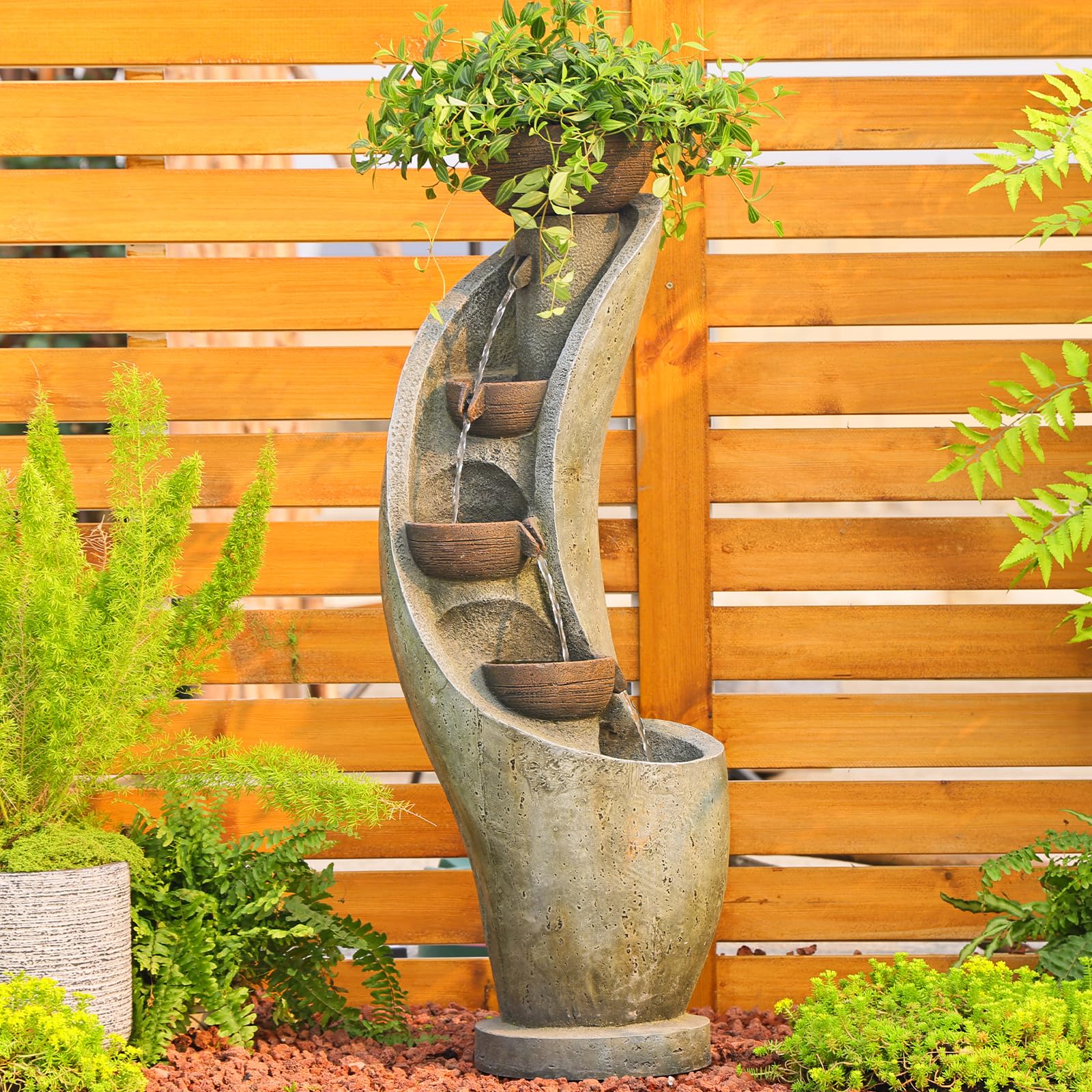 Water Fountain Outdoor Garden Decor, 39" Floor Standing 4-Tier Bowl Outdoor