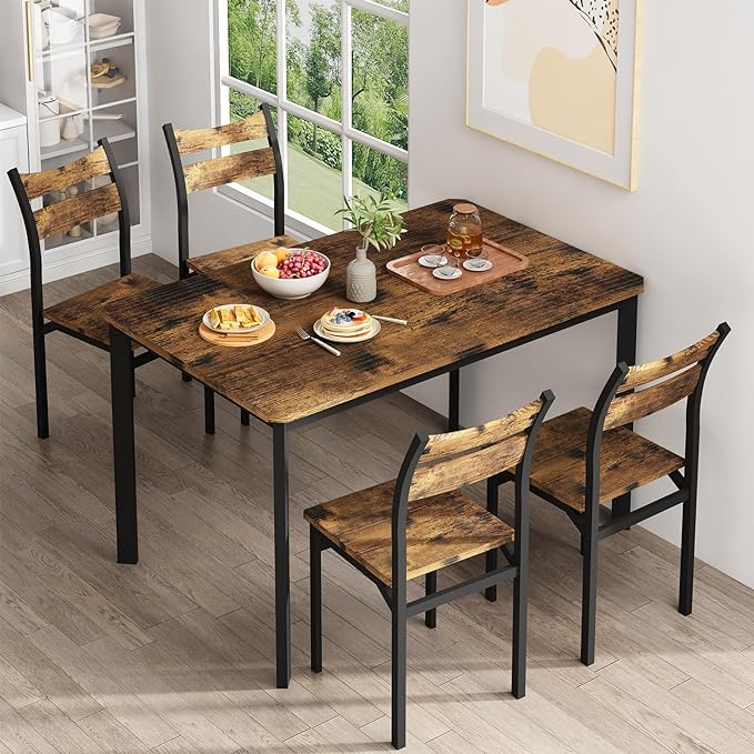 Dining Table Set for 4 Wood Kitchen Table Chairs Set of 4, Classics Dining Table and Chairs,