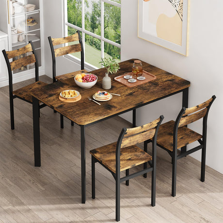 Dining Table Set for 4 Wood Kitchen Table Chairs Set of 4, Classics Dining Table and Chairs,