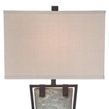 Franklin Iron Works Zion Rustic Farmhouse Table Lamp 30" Tall Natural Slate Bronze Tapered Metal Frame Rectangular Shade for Living Room Bedroom House Bedside Nightstand Home Office Entryway Family