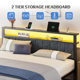 King Size Platform Bed Frame with LED Lights and Storage Shelves
