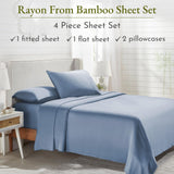 Rayon Bamboo sheets king size, Cooling Rayon from Bamboo Sheets King Size, Luxury 4 Piece Set with Fitted Deep