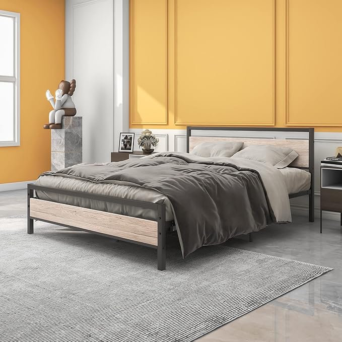 Queen Bed Frames with Wood Headboard,Heavy Duty Platform Bed