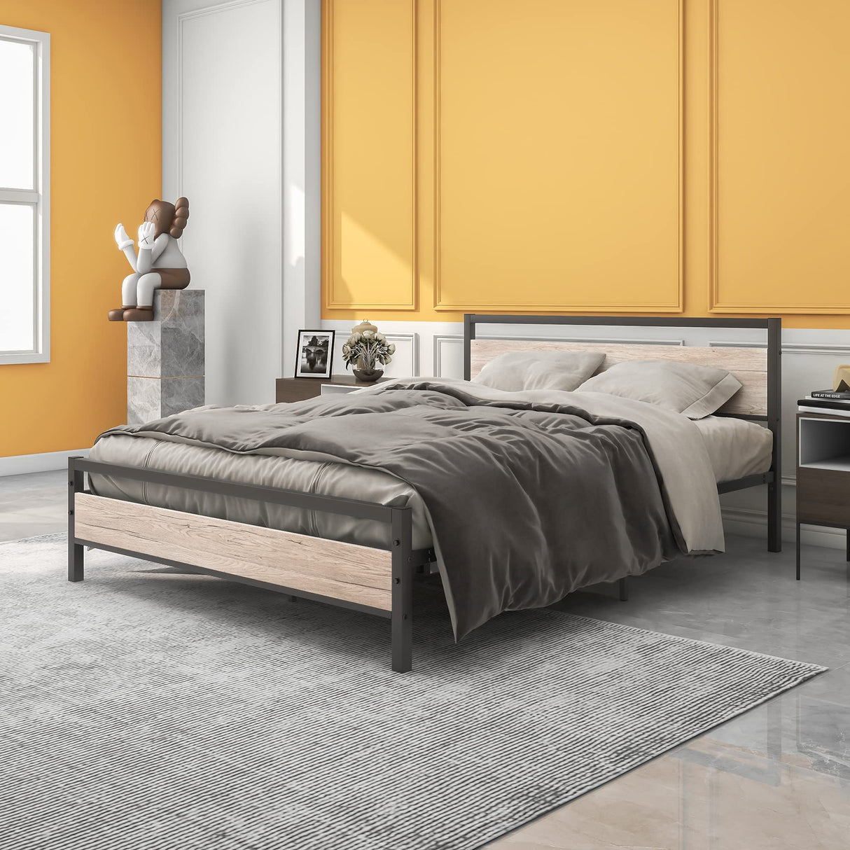 Queen Bed Frames with Wood Headboard,Heavy Duty Platform Bed