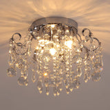 Small Crystal Chandelier Flush Mount Ceiling Light 3 Lights Modern Chrome Iron Raindrop