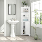 Tall Corner Cabinet with Doors and Shelves, Freestanding Corner Storage Cabinet for Bathroom,