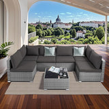 7 Pieces Outdoor Sectional Furniture Set, Patio Wicker Sectional Sofa Couch