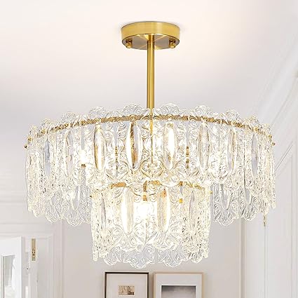 4-Lights Mini Crystal Chandelier, Modern Crystal Flush Mount Ceiling Light