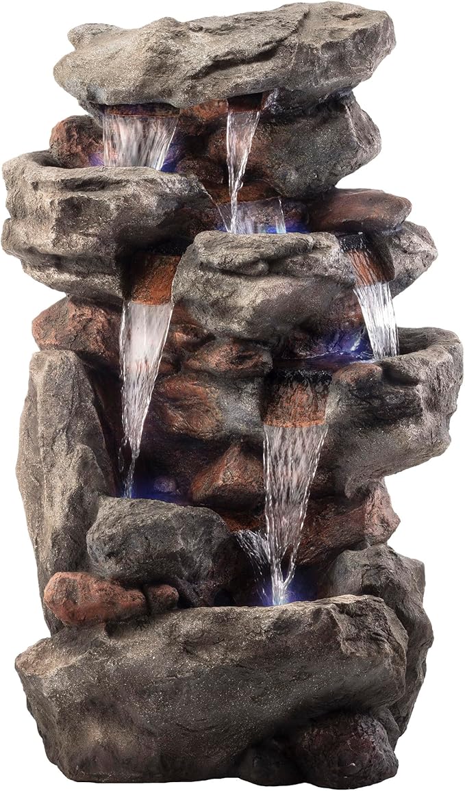WIN1146 Outdoor Floor Cascading 8 Tiered Rock Garden Water Fountain
