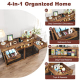 63" Double Dog Crate Furniture with Sliding Door & Charging Station