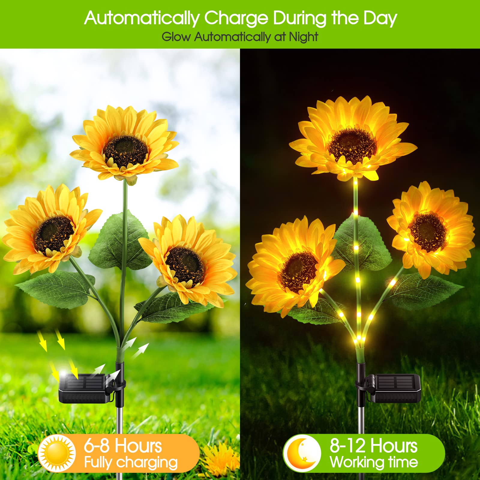 Solar Garden Lights Outdoor Waterproof, AHAORIGIN 3 Pack Sunflower Solar