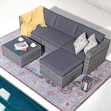 Outdoor Patio Furniture Set, Sectional Conversation All-Weather Grey PE Wicker