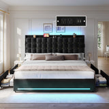 King Size Velvet Platform Bed Frame with LED Lights & Storage Drawers