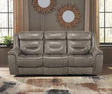 Top Grain Leather Power Double Reclining Sofa, Dark Gray