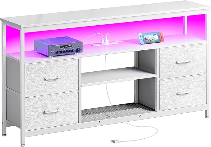 TV Stand Dresser with Power Outlets and LED Lights