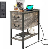 End Tables,Narrow Nightstands with Charging Station & USB Ports &Drawers