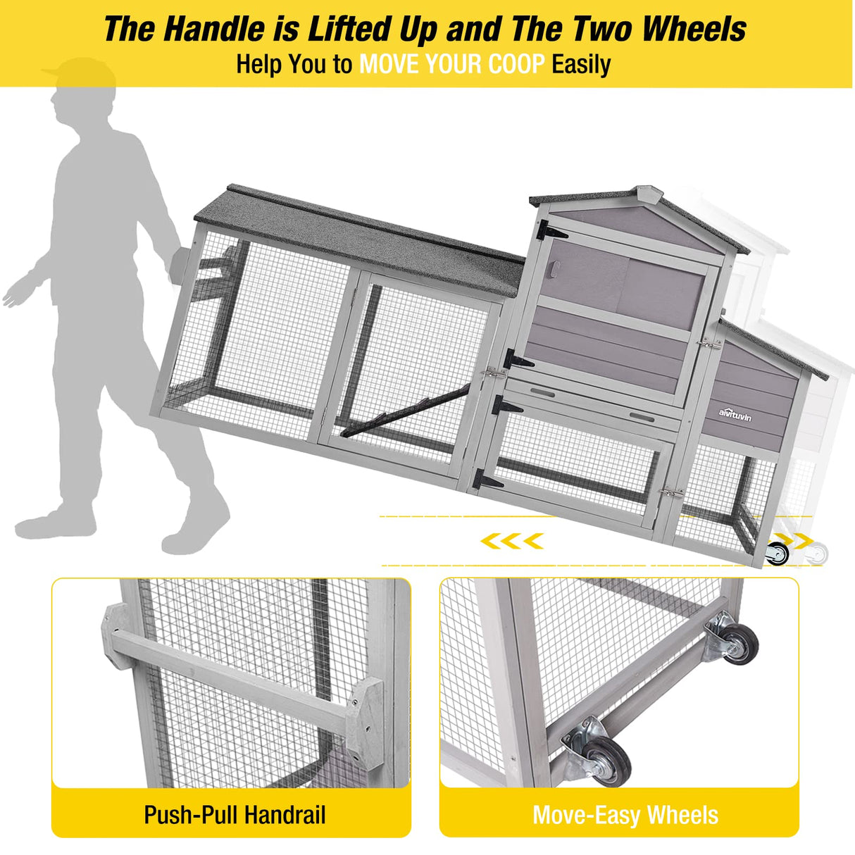 Movable Chicken Coop with Wheel and Run, Large Backyard Hen House with Nesting Box 80.6"