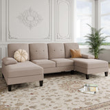 Sectional Sofa Couch, U-Shaped Sofa Couch with Double Chaise, 4-Seat Sleeper Sofa