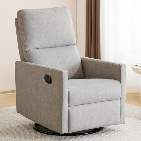 Swivel Rocking Recliner Chair for Adults, Rocker Nursery Glider Chair for Living Room Bedroom, Upholstered Fabric Reclining Single Sofa Chair(Grey)