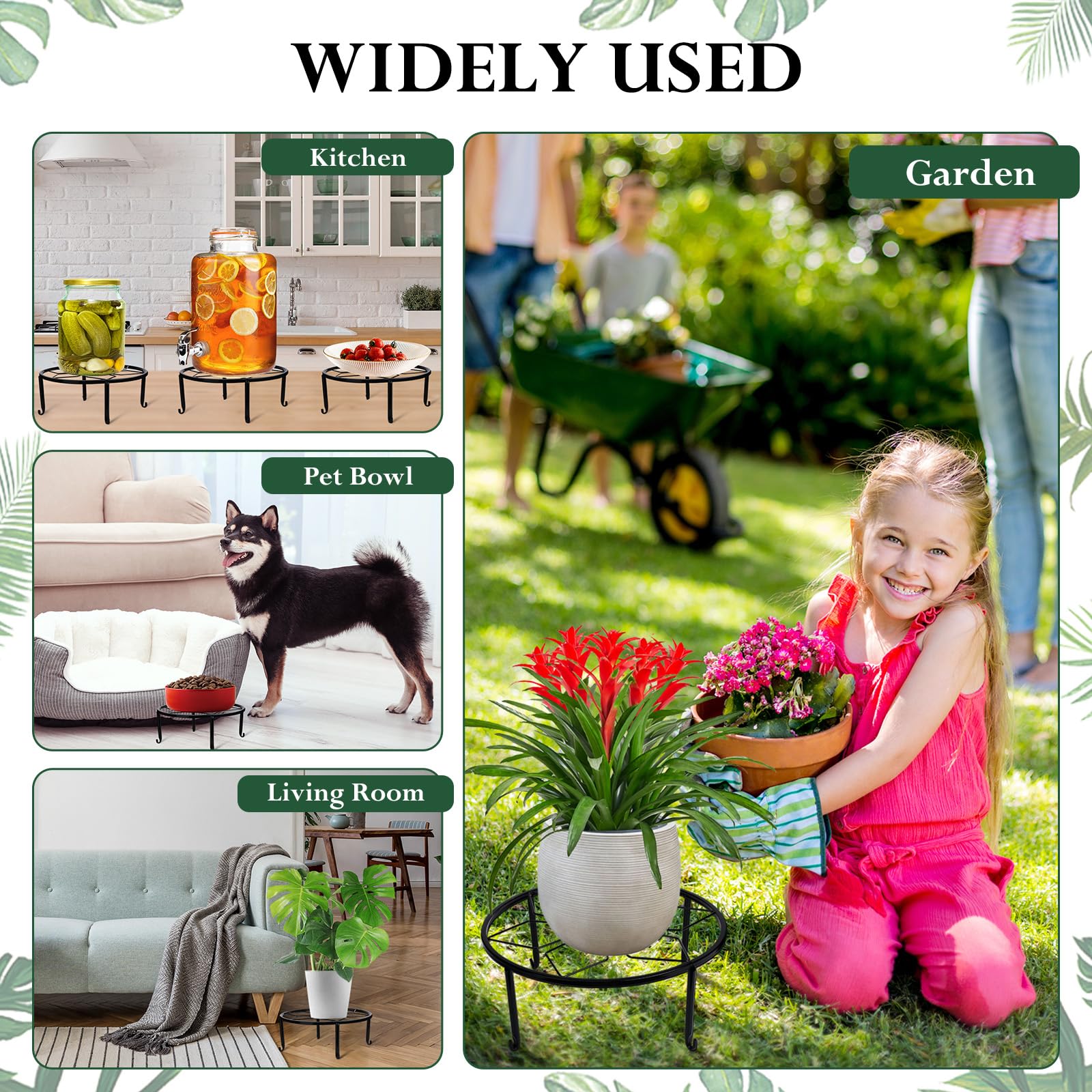 Beeveer 4 Pcs 12 Inch Black Metal Plant Stands for Indoor Outdoor Heavy Duty Pot Potted Stand Holder Iron Circle Plant Shelf Rustproof Risers Round Supports Rack for Home Garden Planter Display