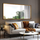 Brushed Gold Metal Framed Rectangular Wall Mirror, Ready to Hang, Living Room