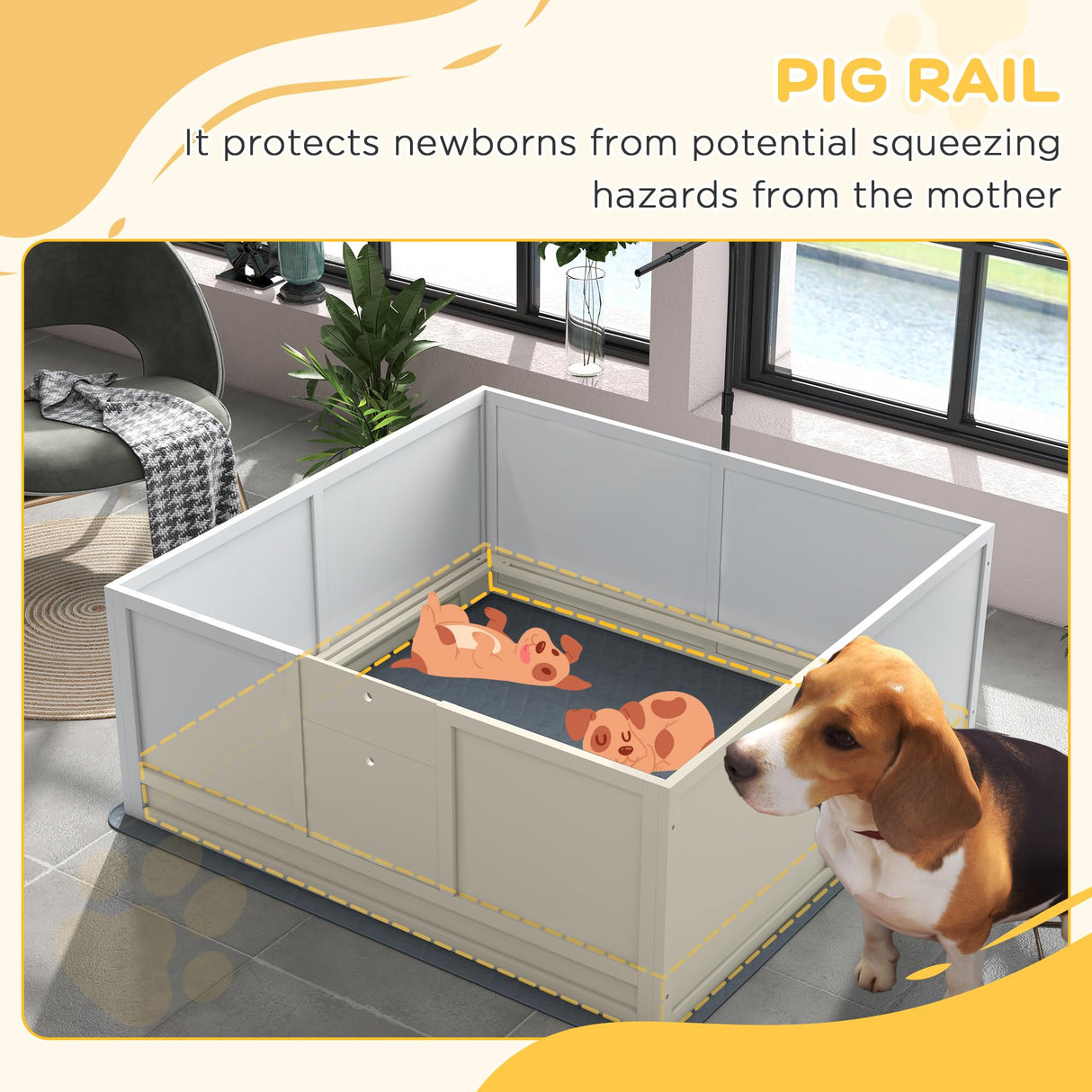 Whelping Box for Dogs with Light Stand & Waterproof Mat - 49" x 48"