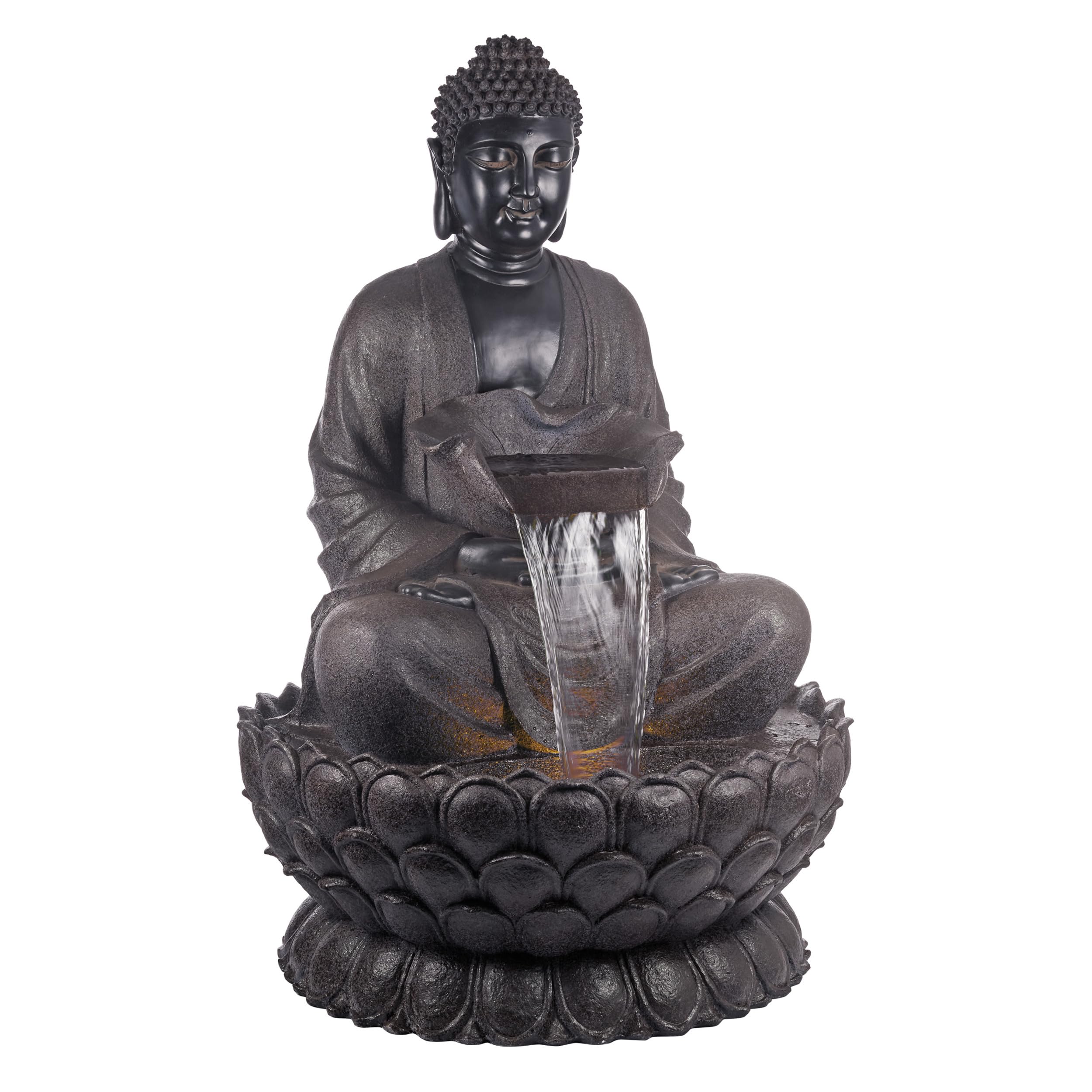 WIN1170 53" Outdoor Floor Calming Buddha Statue Waterfall Fountain – Realistic Stone Look