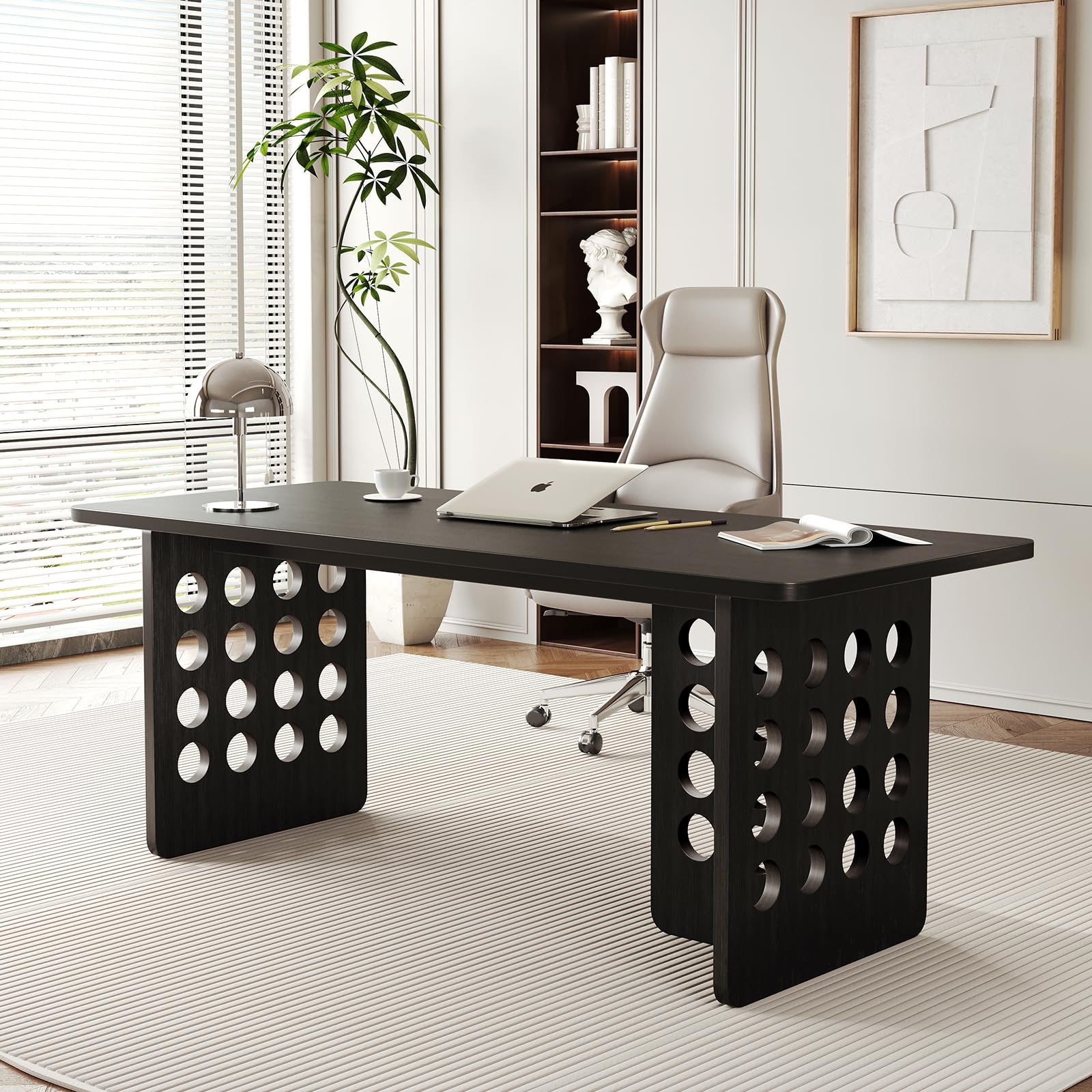 63 inch Executive Desk, Large Computer Desk Workstation, Wooden Black Desktop Office