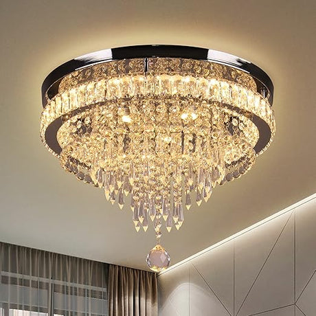 19.7" Crystal Chandeliers Crystal Ceiling Light Fixtures LED Flush Mount Light Modern