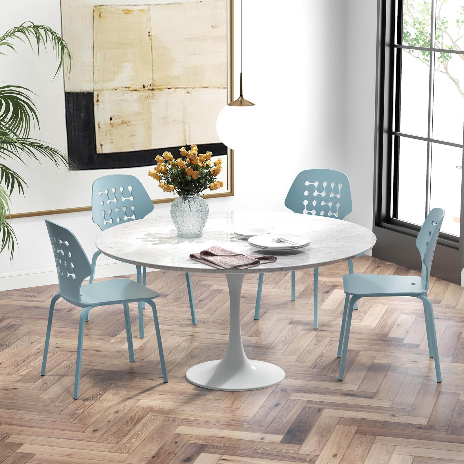 Modern Dining Chairs Set of 4, Modern Kitchen Chair with Hollowed Backrest