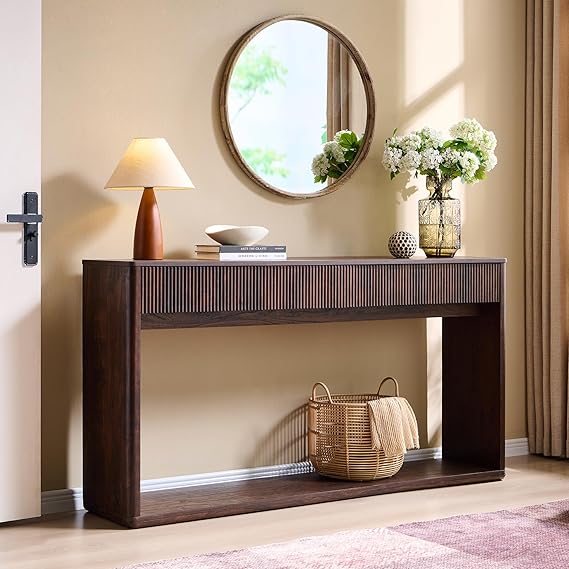 63" Fluted Console Table with 2 Drawers - Natural Oak