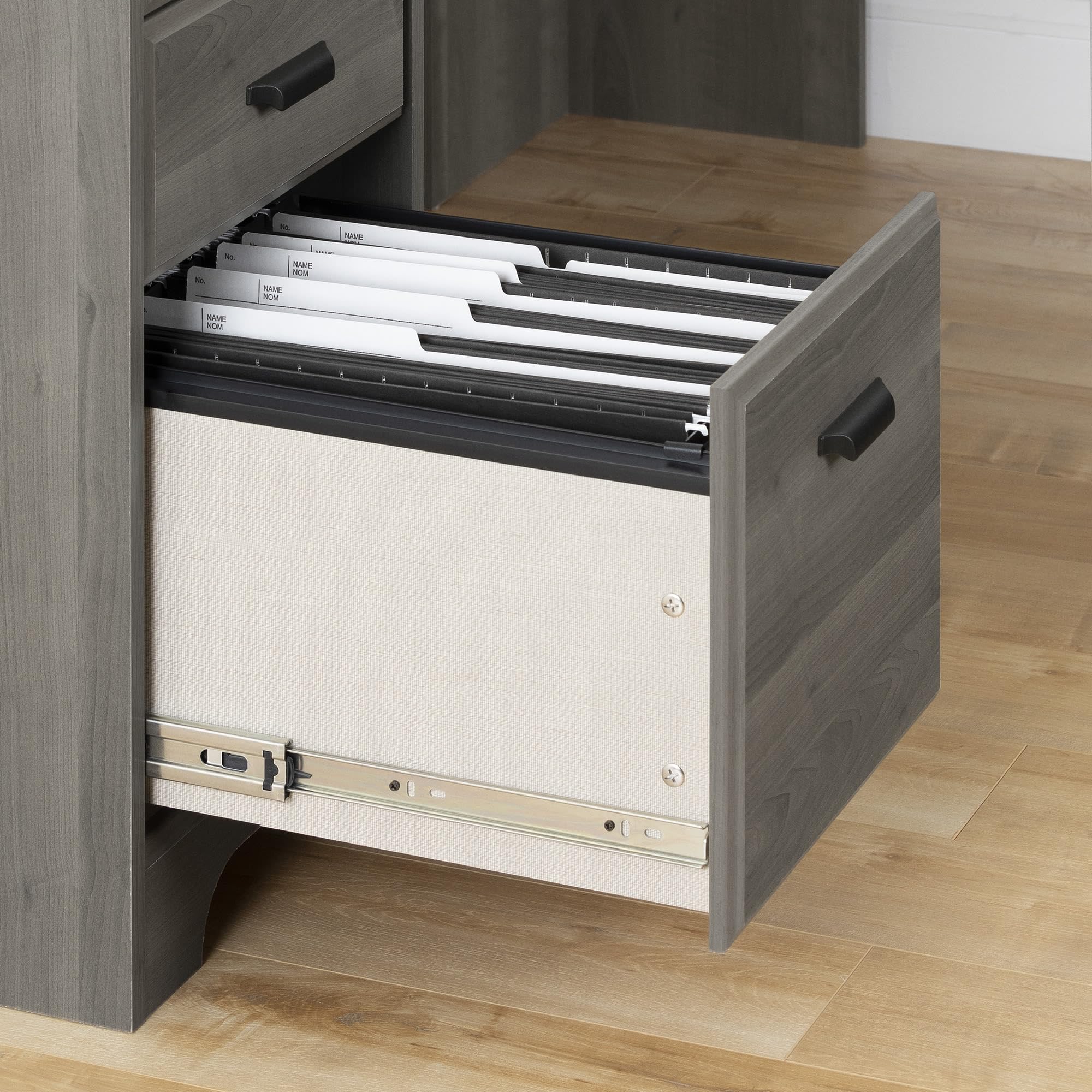 Versa L-Shaped Desk, Gray Maple