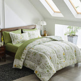 6 Piece Bed in a Bag Twin, Green Leaves Yellow Flower Botanical Design, Smooth Soft