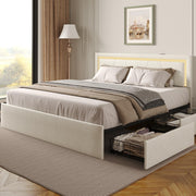 Queen Platform Bed with Storage Drawers and LED Lighting