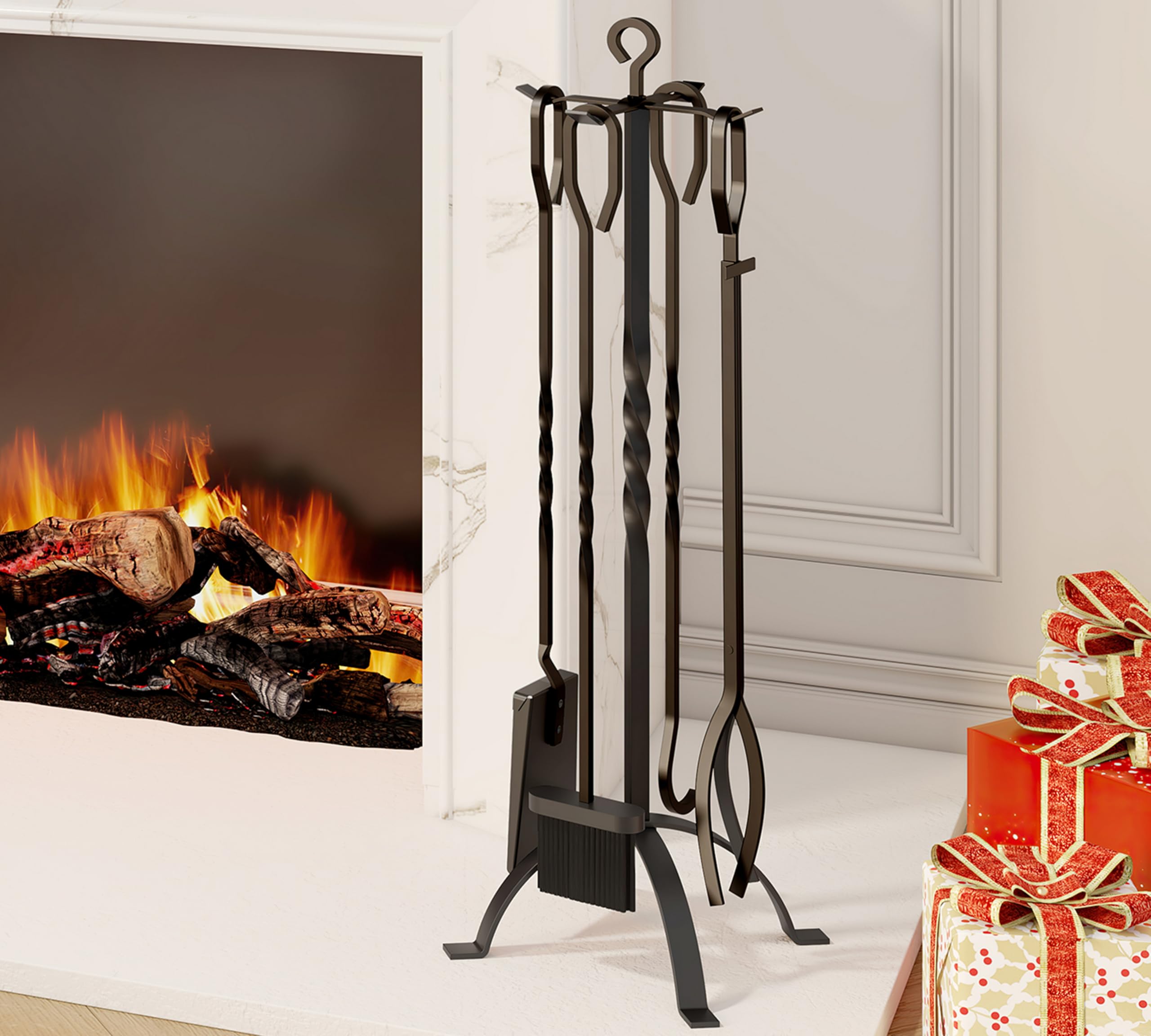 5 Pieces Fireplace Tools Sets Fireplace Accessories Tools Holder with Handles Tools