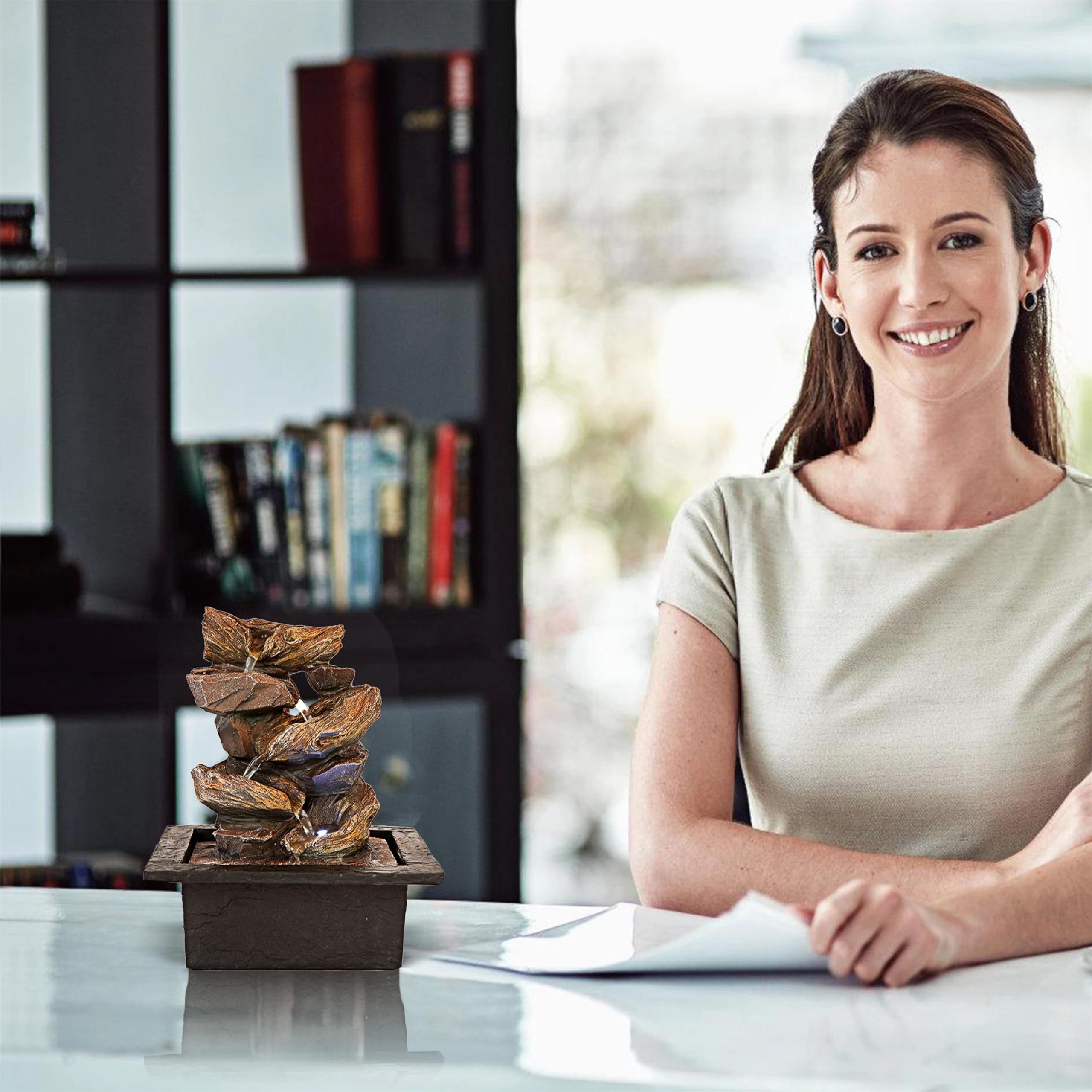 11-inch Waterfall Fountain Indoor - Tabletop Water Fountain - Indoor Fountains and Waterfalls